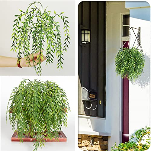 Artificial Weeping Willow Plants, Fake Hanging Vine Decor Plastic Greenery Leaves Faux Ivy for Indoor Outdoor Garden Door Wall DIY Basket Planter Filler Wedding Party Decoration Blackish Green 4 Pack - color: Weeping Willow Vine/ 4 Pcs