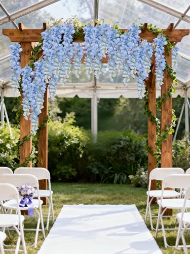 IPOPU 3.9FT Wisteria Artificial Flowers, 4PCS Wisteria Hanging Flowers, Silk Blue Flower with Long Stem for Tall Vase Filling Wedding Wall Backdrop Centerpieces Home Decoration (Blue) - color: Blue