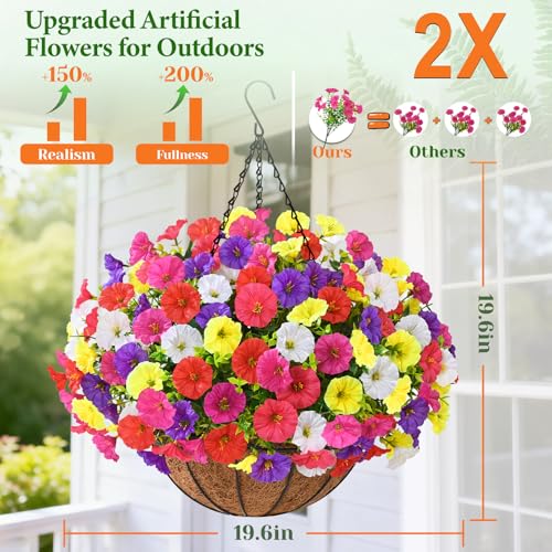 Elyum Artificial Hanging Flowers for Outdoors, Fake Flowers Artificial Petunias Hanging Baskets for Outdoors, UV Resistant Fake Hanging Plants Flowers for Outside Garden Patio Porch Decor - color: Mixed Colors 3, size: 1 Pack