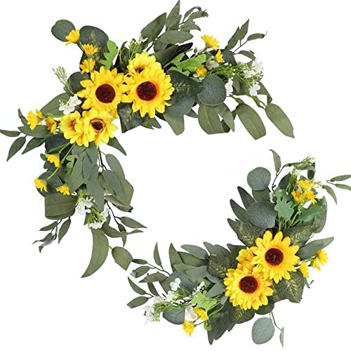H&W 2pcs Small Size Artificial Wedding Arch Flowers for Wedding Sign, Floral Swag Dusty Decor for Reception Ceremony Backdrop Sweetheart Table （Sunflower） - color: Sunflower