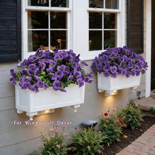 10 Bundles Artificial Orchid Stems, Faux Flowers for Outdoor Planters, Spring Front Porch Decor, UV Resistant Fake Flowers for Wedding, Party, Table Centerpiece Indoor Home Decoration（Purple） - color: Purple-10