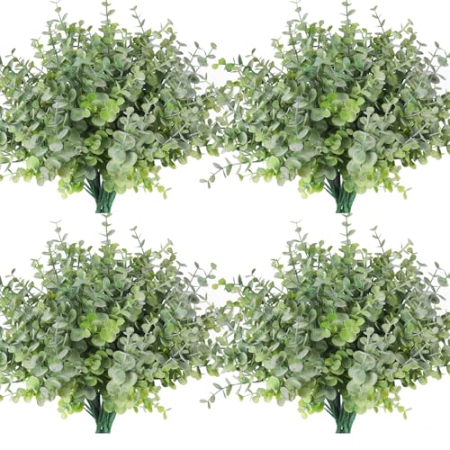 RECUTMS 12 Bundles Artificial Bushes Greenery Plants Stems Faux Shrubs Boxwood Plants Outdoor Fake Eucalyptus for Spring Summer Farmhouse Home Wedding Patio Indoor Graduation Party Decor(Dusty Green) - color: Dusty Green, size: 12 Pcs