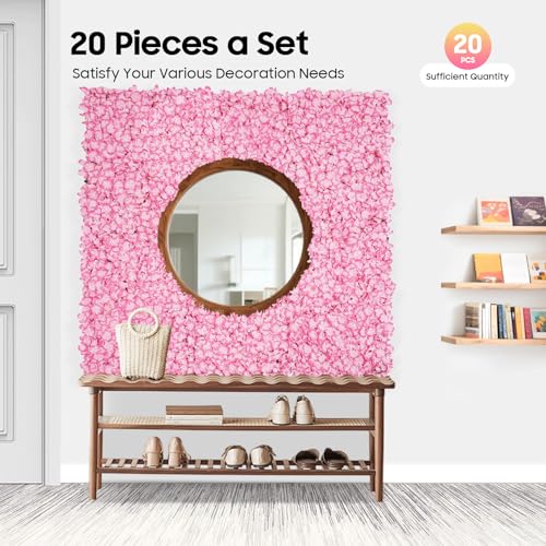 Flower Wall Backdrop,20Pack Pink Flower Wall Decor,Artificial Rose Silk Flowers Panels-Floral Wall Panel Wedding Photo Backdrop, Flower Panel for Wedding - color: 20pcs-pink