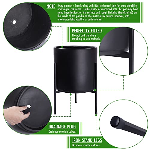 D'vine Dev Modern Black Plants Pot Cylinder Planter with Heavy Duty Stand, Large 12 Inch Pot, 17.6 Inch with Stand Height, 96-T-B-3 - color: Black, size: Large 12 Inch
