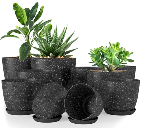 Utopia Home - Spotty Plant Pots Indoor with Drainage - 7/6.6/6/5.3/4.8 Inches Flower Pots - 10 Pack Plastic Planters - Ideal for Stocking Stuffers - (Speckled Black, Pack of 10) - color: Speckled Black, size: Pack of 10