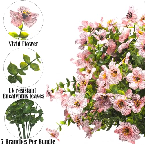 Grunyia Artificial Fake Flowers for Outdoor Spring Decoration, 16 Bundles Faux Silk Colorful Daisy UV Resistant Realistic for Outside Porch Patio Home Yard Garden Planters Pots Window Box (Pink) - color: Pink