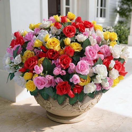 8 Bundles Artificial Roses, Realistic Silk Bouquet Flower(Mixed Color) | Fluffy and Vivid, Fade-resistant, Faux Rose Plants, for Front Door/Garden/Farmhouse/Home/Outdoor/Spring/Summer Decor - color: Mixed Color