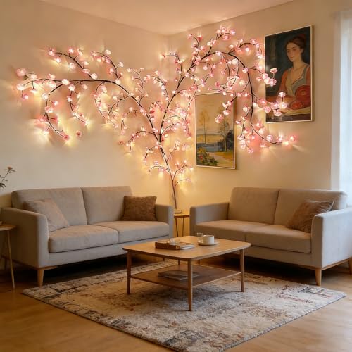 Cherry Blossom Lights,144 LED Tree Branch Lights for Wall, Artificial Flower String Lights,Cherry Blossom Vine Lights for Bedroom with USB Powered for Party Wedding Outdoor Decor(Sakura 91IN) - color: Sakura 91IN