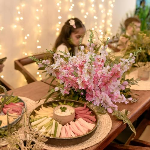 Delphinium Artificial Flowers 8PCS Single Stem Artificial Flowers for Home Table Festivals Indoor Outdoor Decor (Pink) - color: Pink