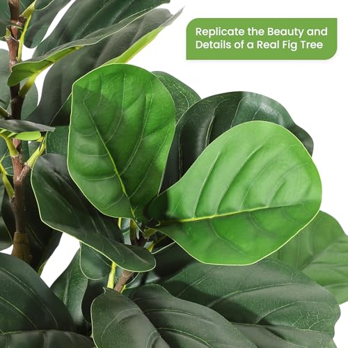 Garvee Artificial Fiddle Leaf Fig Tree with White Planter, 5 ft Tall Fake Plant with Natural Wood Trunk, Faux Ficus Tree Potted Moss for Home Office Living Room Decor - size: 5ft