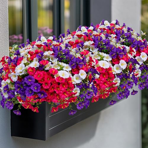 AXYLEX Artificial Flowers Outdoor Morning Glory - 16 Bundles Fake Plants UV Resistant No Fade Faux Plastic Greenery Home Garden Patio Decoration Indoor (1, Multi16-1) - color: Multi16pcs - White+red Pink+purple