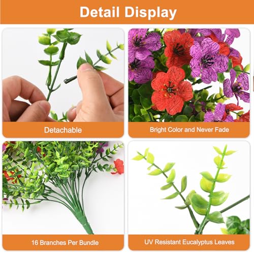 Hommyea Artificial Hanging Flowers for Outdoors, 2 Pcs Fake Hanging Plant Spring Summer Decor, UV Resistant No Fade Faux Silk Daisy Flower for Planter Front Door Porch Patio Yard Garden(Red Purple) - color: Purple Red