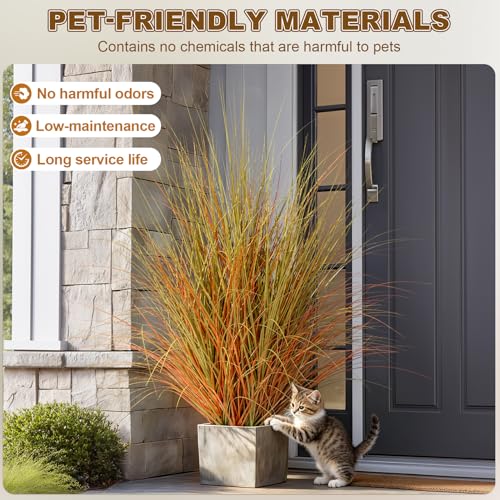 large fake grass Big Artificial Cattail Reed Grass indoor outdoor realistic floor plants faux plastic plantas synthetic pampas grass for home living room corner office patio front porch bonsai decor - color: Yellow, size: 4FT