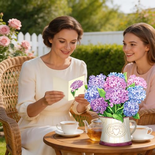 Airpark 3D Pop Up Paper Flowers Bouquet Card 12’‘ with Note & Envelope, Birthday Gifts, Get Well, Thank You, Greeting Cards for Women Mom Wife Friends, Nantucket Hydrangeas - style: Nantucket Hydrangeas
