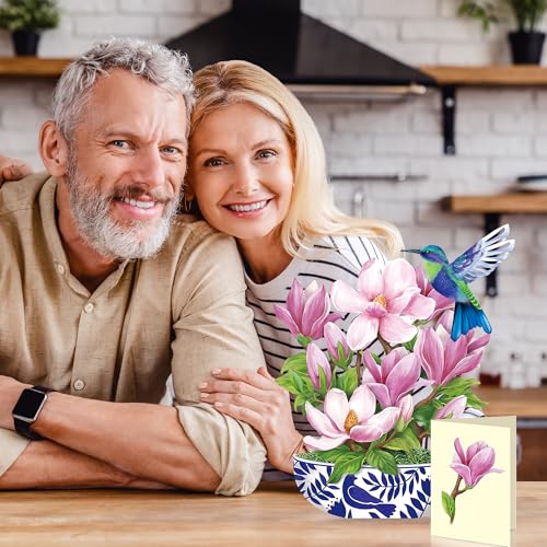Airpark 3D Pop Up Paper Flowers Bouquet Card 12’‘ with Note & Envelope, Birthday Gifts, Get Well, Thank You, Greeting Cards for Women Mom Wife Friends, Magnolia & Bird - style: Magnolia Flower