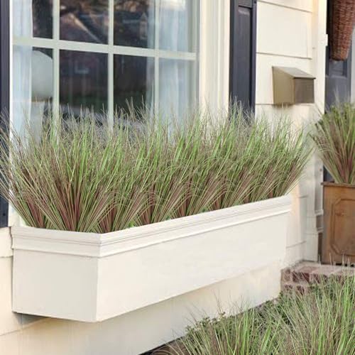 14 Bundles Artificial Grass Plants Outdoor 20 Inch Tall Fake Shrubs Wheat Grass UV Resistant Greenery Stems Weed Faux Bushes Plant for Indoor Outdoor Garden Office Home Decor, Purple