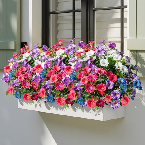 Colorful Artificial Morning Glory Flowers for Outdoor Planters, Premium UV Resistant Silk Faux Flowers for Porch, Hanging Basket & Window Box, Vibrant Garden Decor, No Pot, 13.3 Inch, 8 Bundles - color: Mixed Full Color 8pcs