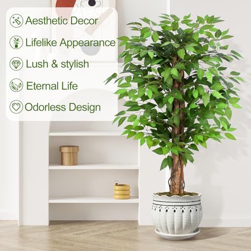 4ft Ficus Artificial Trees with Natural Curved Trunks, 48" Tall Lush Faux Tree for Home Decor Indoor, Green Lifelike Fake Ficus Tree Artificial Plants - size: 4ft