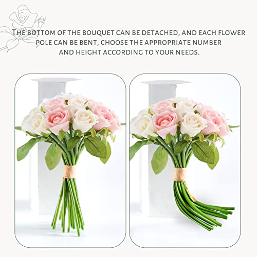 ZMZQ&flw 36PCS Roses Artificial Flowers Pink&Cream, Silk Flowers with Stems Fake Flowers Bouquet for Outdoor Bridal Wedding - color: Pink&white 36pcs