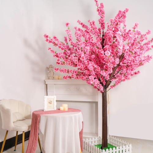 Pink Cherry Blossom Tree with Wood Trunk and Pink Flowers for Home Decor, Cherry Blossom Tree Artificial for Engagements, Anniversaries, Valentine's Day Docer - size: 7 FT