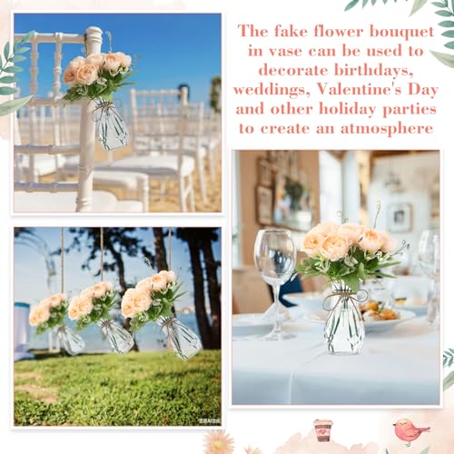 Zeyune 37 Pack Artificial Peonies Flowers with Bud Vase Bulk 24 Bundles Silk Peonies Bouquets 12 Plastic Clear Vase with 1 Rope Fake Flowers for Table Centerpiece Vases(Champagne,Perfume) - color: Champagne, style: Perfume