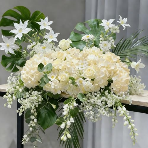 100 Pcs Faux Champagne Hydrangea Artificial Flowers Bulk, Fake Silk Hydrangea Flowers Heads with Stems for Wedding Decorations Garden Party Baby Shower Porch Home Decor Table Centerpieces - color: Champagne, size: 100 Pcs