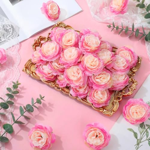 Thiccywoov 50 Pcs Artificial Flowers, 3.2 Inches Silk Rose Head Flowers Fake No Stem for Wedding Bridal Bouquet Home Floral Decor DIY Centerpieces Arrangements Party Tables Decoration(Pink Champagne) - color: Pink Champagne