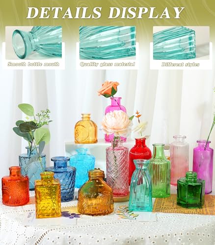 Set of 30 Colorful Glass Bud Vases - Small Textured Flower Vases for Centerpieces, Wedding Table Decor, Retro Home Decor Bulk Vase Set for DIY, Events & Gifts - color: Colorful