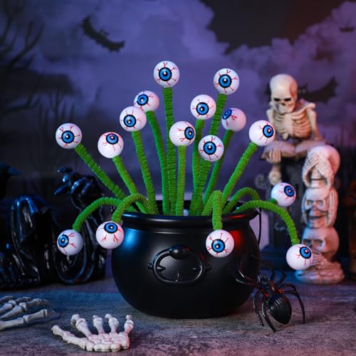 Wavwavw 12 Pcs Halloween Eyeball Picks Halloween Floral Picks 10 Inch Branch Green Decoration Stems Props Decor for Home Office Party Indoor Gifts(Green) - color: Green