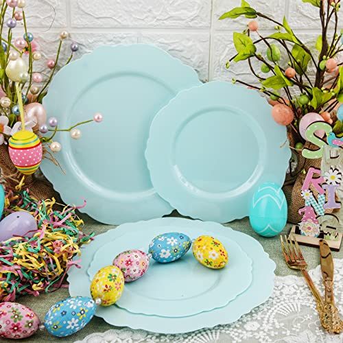 WDF 60pcs Mint Green Plastic Plates - Baroque Dinner Plates Including 30 Green Plates Disposable10.25inch, 30 Dessert Plates 7.5inch for Upscale Wedding/Party/Picnic/Spring - color: Mint Green, size: 60PCS