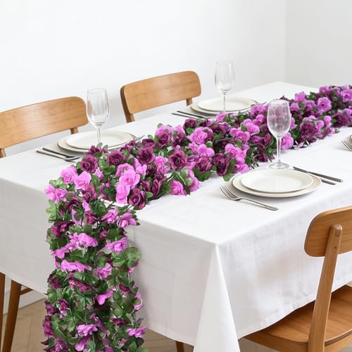 Sherika 9 Pcs 72FT Artificial Flower Garland, Fake Purple Roses Vines Hanging Silk Flowers Faux Floral Garland for Wedding Arch Room Wall Backdrop Bedroom Centerpieces Mothers Day Decorations - color: Purple