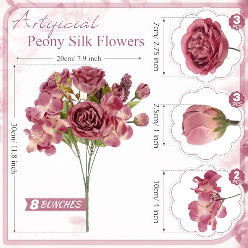 Yunsailing 8 Packs Artificial Peony Flowers Faux Silk Hydrangea Bouquet Vintage Wedding Home Table for Door Decor Reusable Bouquet of Rose Flowers for Valentine Wedding Birthday Party(Bean Paste Pink) - color: Bean Paste Pink, style: Hydrangea