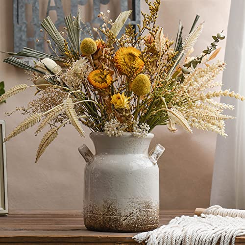 Quoowiit Ceramic Rustic Farmhouse Vase, Distressed Decorative Flower Vase for Home Decor, Ideal Shelf Decor, White Boho Vase for Living Room Bedroom Kitchen Office Decor Centerpiece Table Decorations - color: 6 Inch
