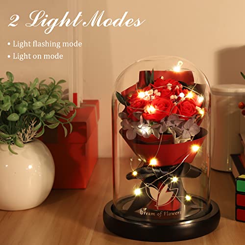 Valentines Day Gifts for Her-Beauty and The Beast Rose,Lasts Forever Red Roses,Light Up Rose in Glass Dome,Gifts for Women,Birthday Gifts for Mom,Wife,Grandma,Anniversary,Mothers,Thanksgiving - color: Red Rose