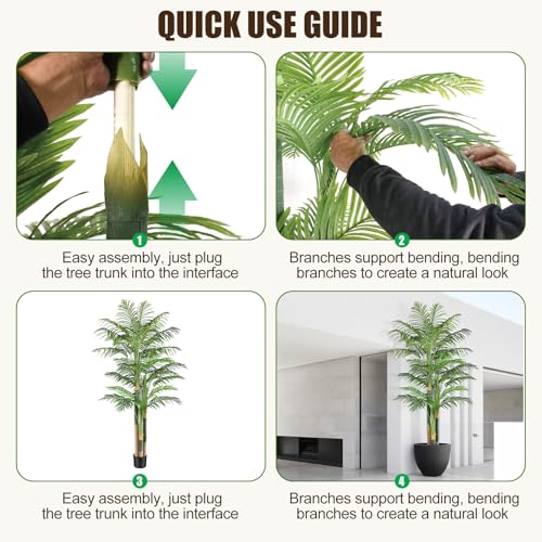 7ft Tall Triple Golden Cane Palm Artificial Tree Large Tropical Palm Tree UV Resistant Fake Plant in Pot for Indoor Outdoor Big House Living Room Outside Patio Office Home Decor 1Pack - size: 7ft