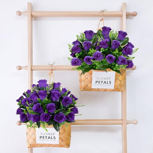 XONOR Artificial Rose Flowers - 4Bouquets Realistic Fake Silk Roses for Wedding Party Home Centerpieces Office DIY Cemetery Grave Decoration (Pack of 4, Purple) - color: Purple