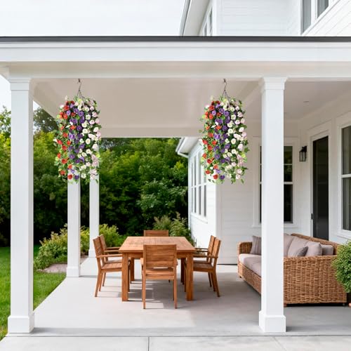 INQCMY Artificial Hanging Flowers Fake Plants for Outdoors Spring Summer Decor, 4 Pcs Silk Morning Glory Faux Flowers UV Resistant, Realistic Flowers Hanging Petunias for Outside Porch Patio Planter - color: Mix