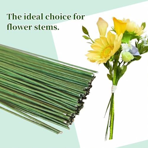 100 pcs 14 in,26 Gauge Floral Stem Wire,Green Crafts Florist Wire Stems for Artificial Flower Making,Flower Arrangements DIY,Bouquent Stem Wrapping,Wreath Making and Crafts. (14 in,26 Gauge)