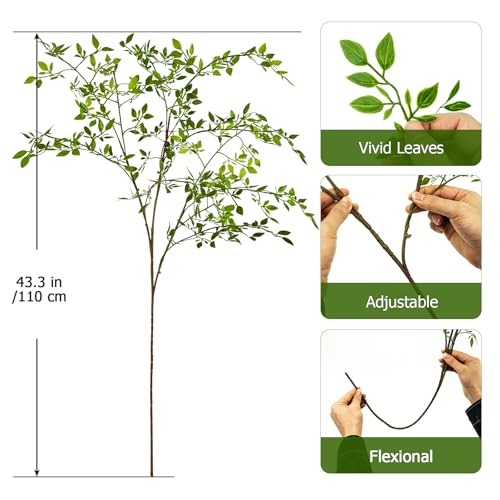 Ttranewsoo Artificial Greenery Stems, 43.3" Nandina Branches Tall Faux Plant Stems for Vase, Greenery Decor Stems Leaves Bunches for Shop Garden Office Home Décor(4Pcs,Green) - color: Green 4pcs