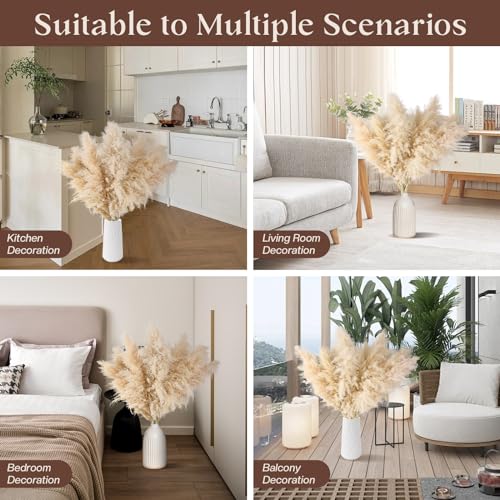 Pasuvsigt 12pcs 40'' Dried Pampas Grass Decor - Tall-Large Pampas Grass - Natural Beige - Boho Home Decor