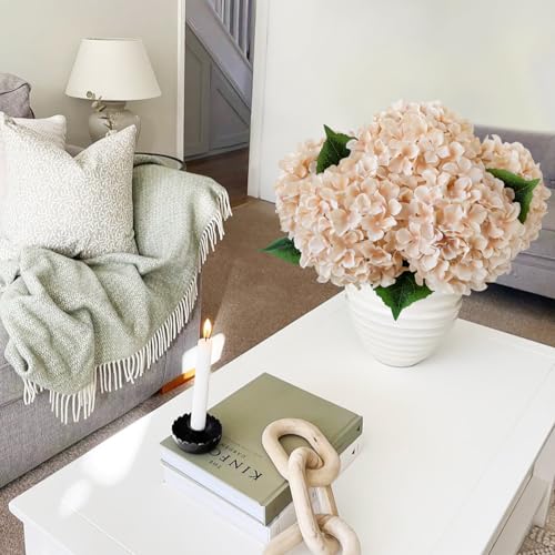 JINWOE 5Pcs Silk Hydrangea Artificial Flowers, 20Inch Light Coffee Boho Large Lifelike Flowers, Porch Halloween Artificial Hydrangeas for Bouquet Table Centerpieces Floral Arrangements Home Wedding - color: Light Coffee