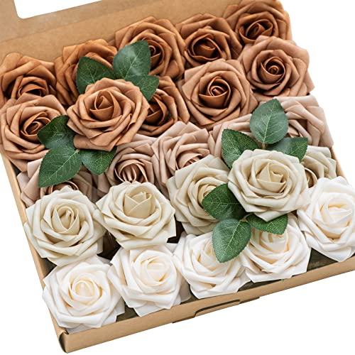 Ling's moment Artificial Flowers, 25Pcs 3" Roses in Autumn Shades, Realistic DIY Foam Floral Decor for Wedding Bouquets/Centerpieces, Outdoor Party Backdrops, Room/Table, and Garden/Pot Decorations - color: Shade of Autumn, size: 25Pcs