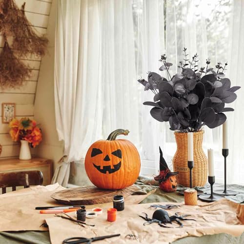 Coreland 120 Pcs 3 Kinds Mixed Artificial Eucalyptus Stems Faux Eucalyptus Leaves Branches Black Flower for Halloween DIY Bouquets Floral Arrangement Wedding Home Decor - color: Black Eucalyptus-120pcs