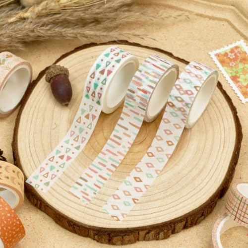 Boho Washi Tape Set 10 Rolls Cute Masking Graphic Floral Pattern Decorative Tapes for Arts, DIY Crafts, Journals, Planners, Scrapbook, Wrapping (Retro) - color: Retro