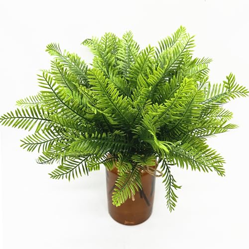 Fake Boston Fern Plants Artificial Ferns Plastic Bushes Green Plant Decor Faux Shrubs UV Resistant Greenery for Outdoor Garden Indoor Home Pot Planter Filler Wedding DIY Decoration 4 Bundles - color: Boston Ferns/ 4 Pack