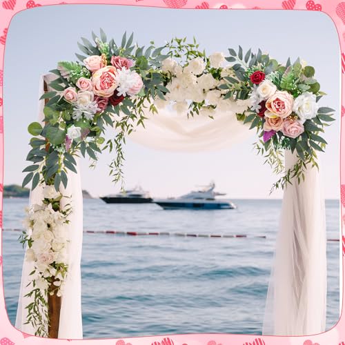 2 Pcs Wedding Arch Decorations - Reusable Artificial Hanging Flowers Floral Swag Greenery Garland for Wedding Welcome Sign Backdrop Bridal Ceremony Reception Backdrop Decoration - color: Bean Paste