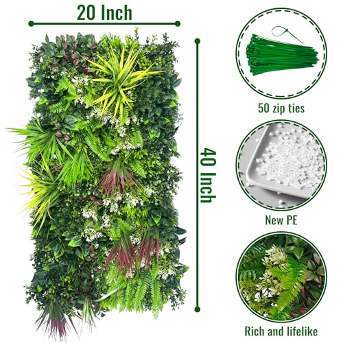 ODTORY Artificial Hedge Grass Wall Panel: 40" x 20" UV-Anti Faux Boxwood Ivy Greenery Backdrop, Fake Green Plant Fence for Indoor & Outdoor Privacy Screen and Home Decor - size: 20"x20" 2P
