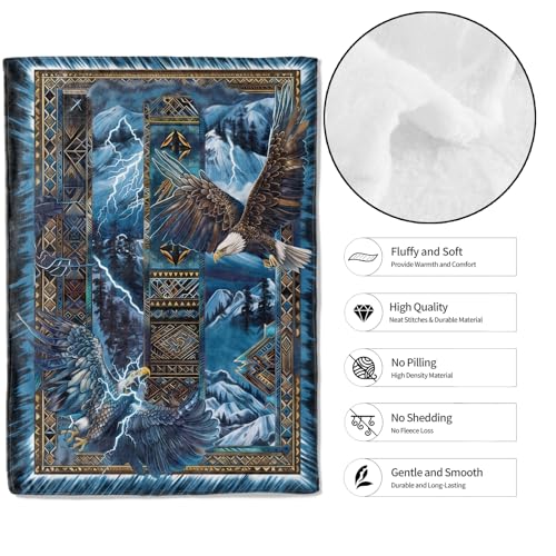 Blue Eagle Mountain Throw Blanket,50x60in,Soft,Lightweight Flannel,Majestic Eagles Southwestern Blankets - Gifts for Adult & Wildlife Lovers,for Couch Office Travel,Home Living Room Decor - color: Eagle 01, size: 50x60in