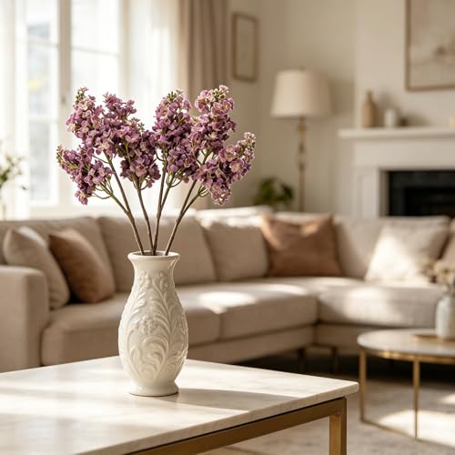 4PCS 25.6inch Lilac Artificial Flowers Fuchsia Fake Delphinium Long Stem Silk Real Touch Flower Faux Lilac Floral Arrangement for Tall Vase Table Wedding Garden Home Decoration（Fuchsia） - color: 25.6inch Fuchsia