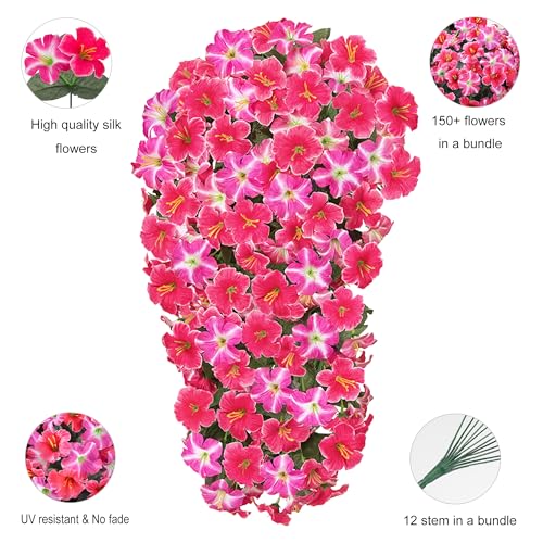 Ivydale Artificial Hanging Flowers for Outdoors, Faux Morning Glory 2Pcs UV & Fading Resistant Silk Flower for Porch Patio Balcony Planter Yard (Rose Red) - color: Rose Red